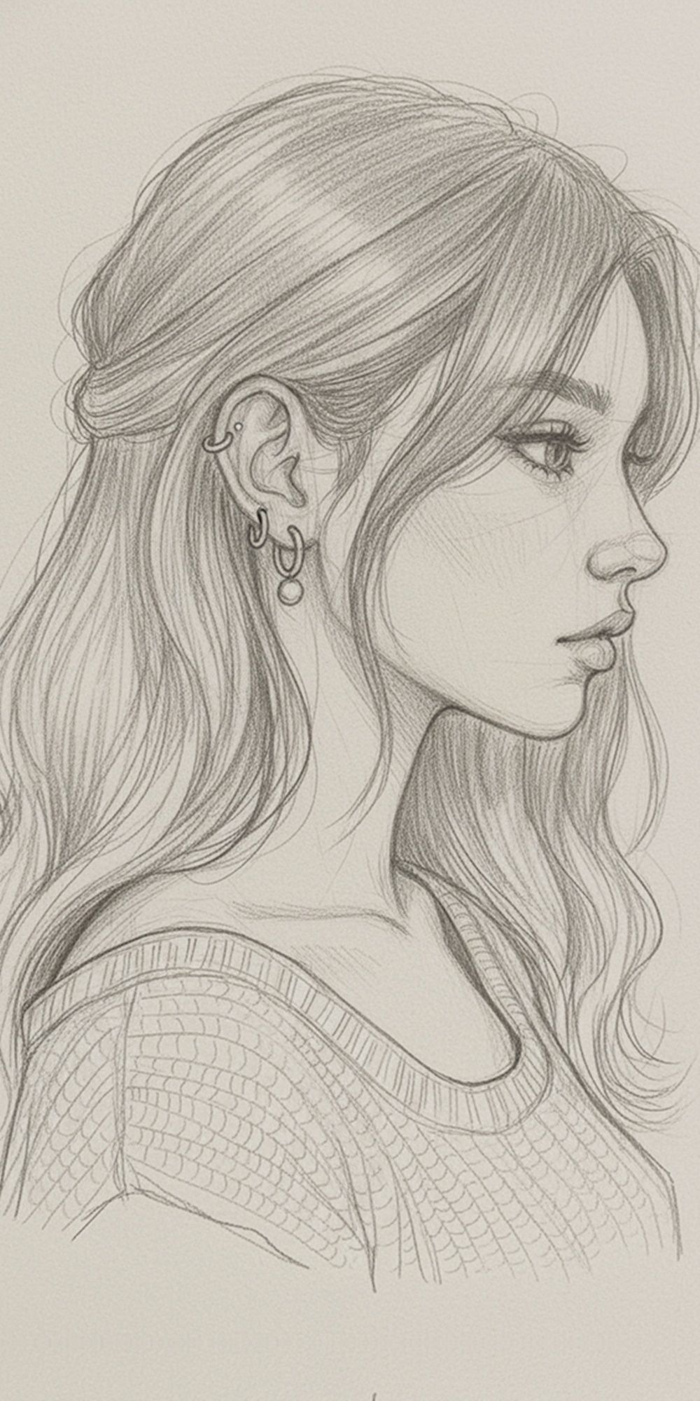 People to Draw: Elegant Girl in Profile with Long Hair and Piercings