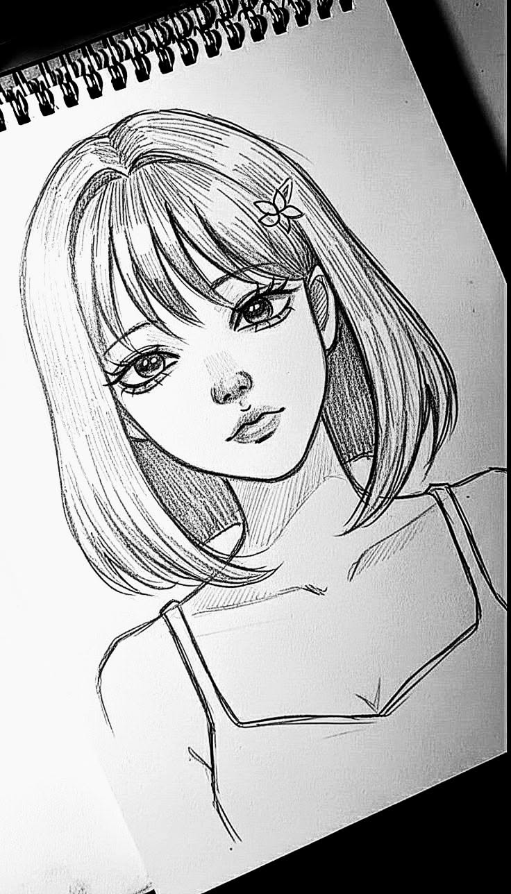 People to Draw: Stylish Girl with Short Hair and Floral Clip Sketch