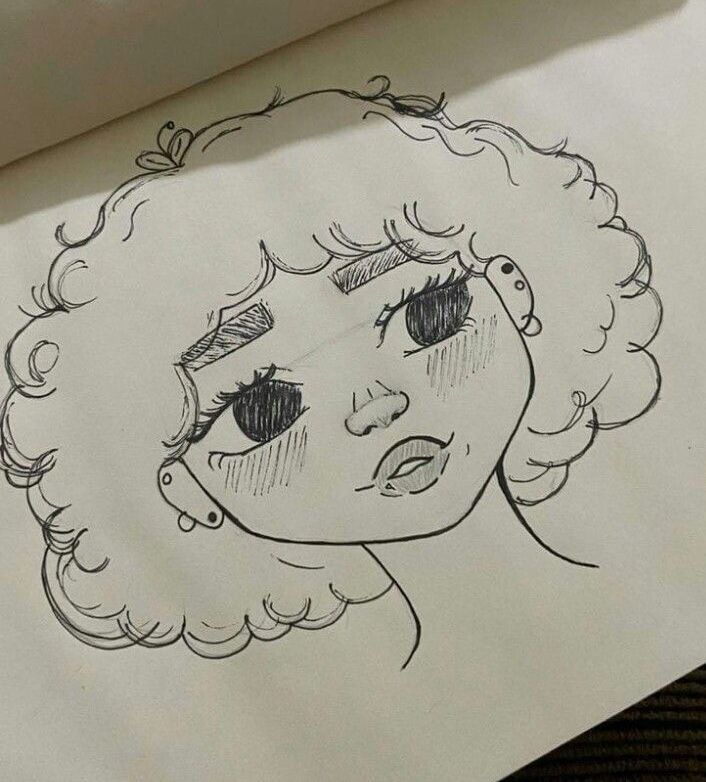 People to Draw: Adorable Girl with Curly Hair and Expressive Eyes Sketch