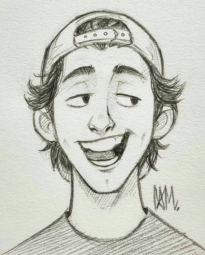 People to Draw: Boy with Cap and Playful Smile Sketch