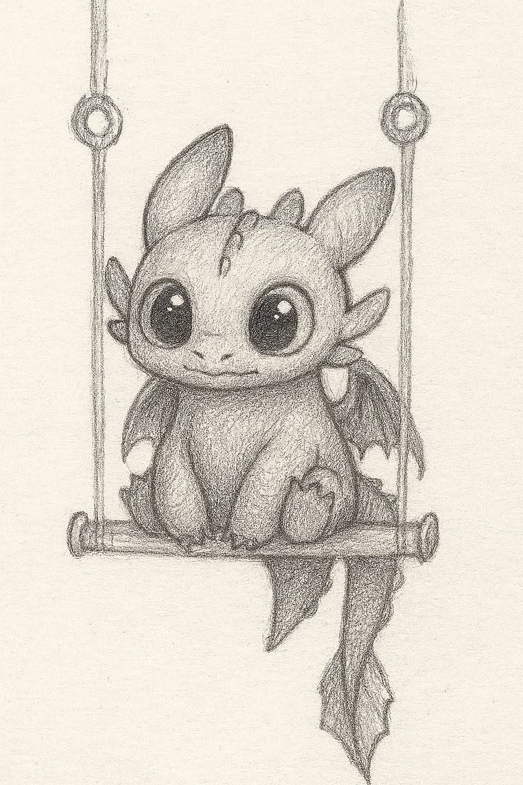 Adorable Baby Dragon on a Swing