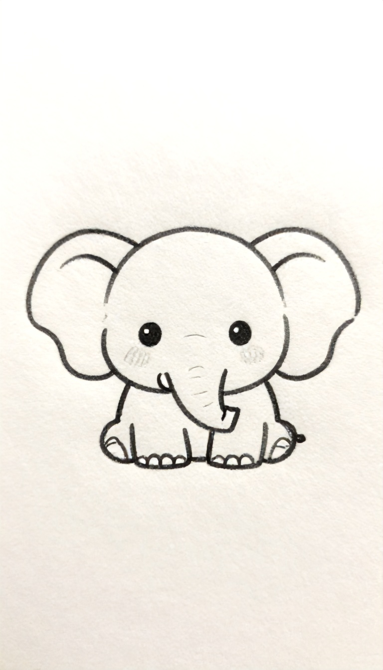 Cute Animals to Draw: Adorable Baby Elephant Sitting with Big Ears