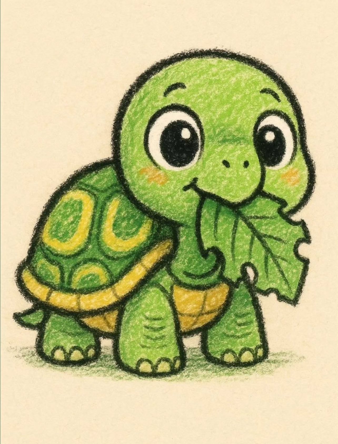 Adorable Baby Turtle Chewing Leaf
