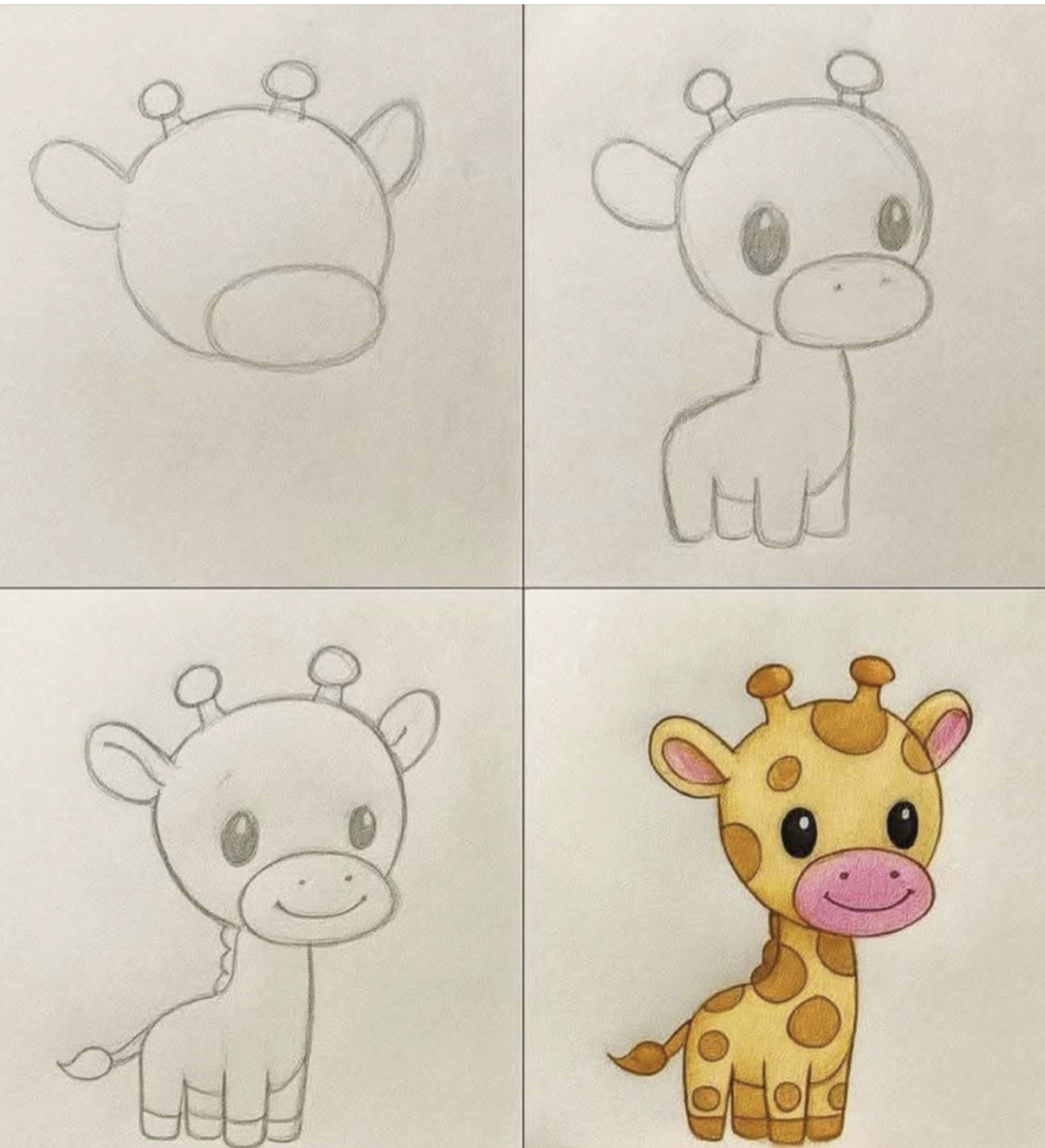 Adorable Cartoon Giraffe Step-by-Step