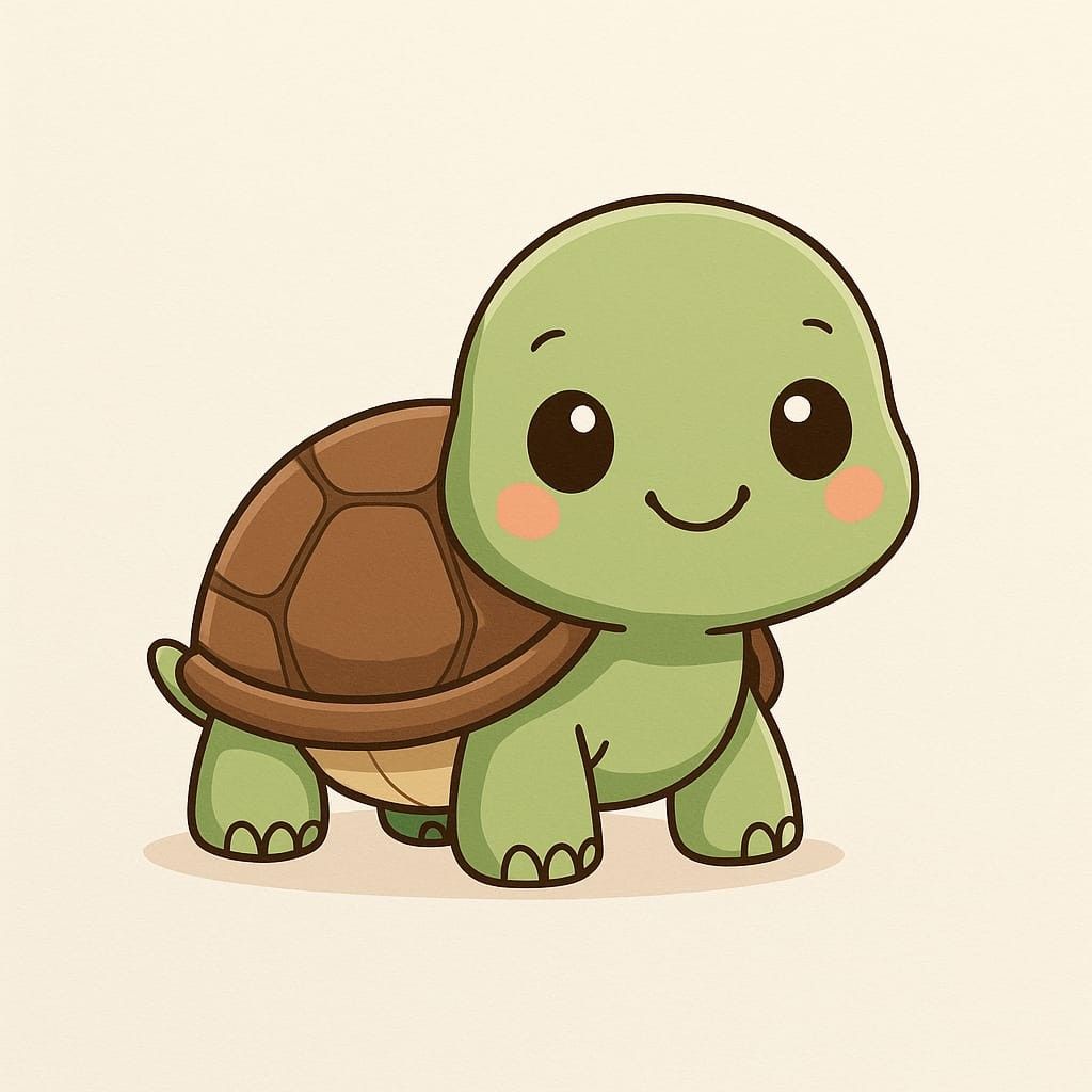Adorable Cartoon Turtle with a Shell