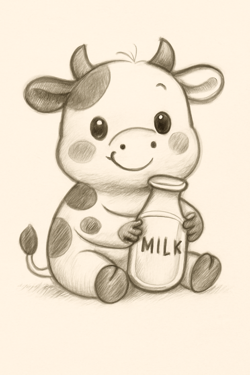 Adorable Cow Holding Milk Bottle