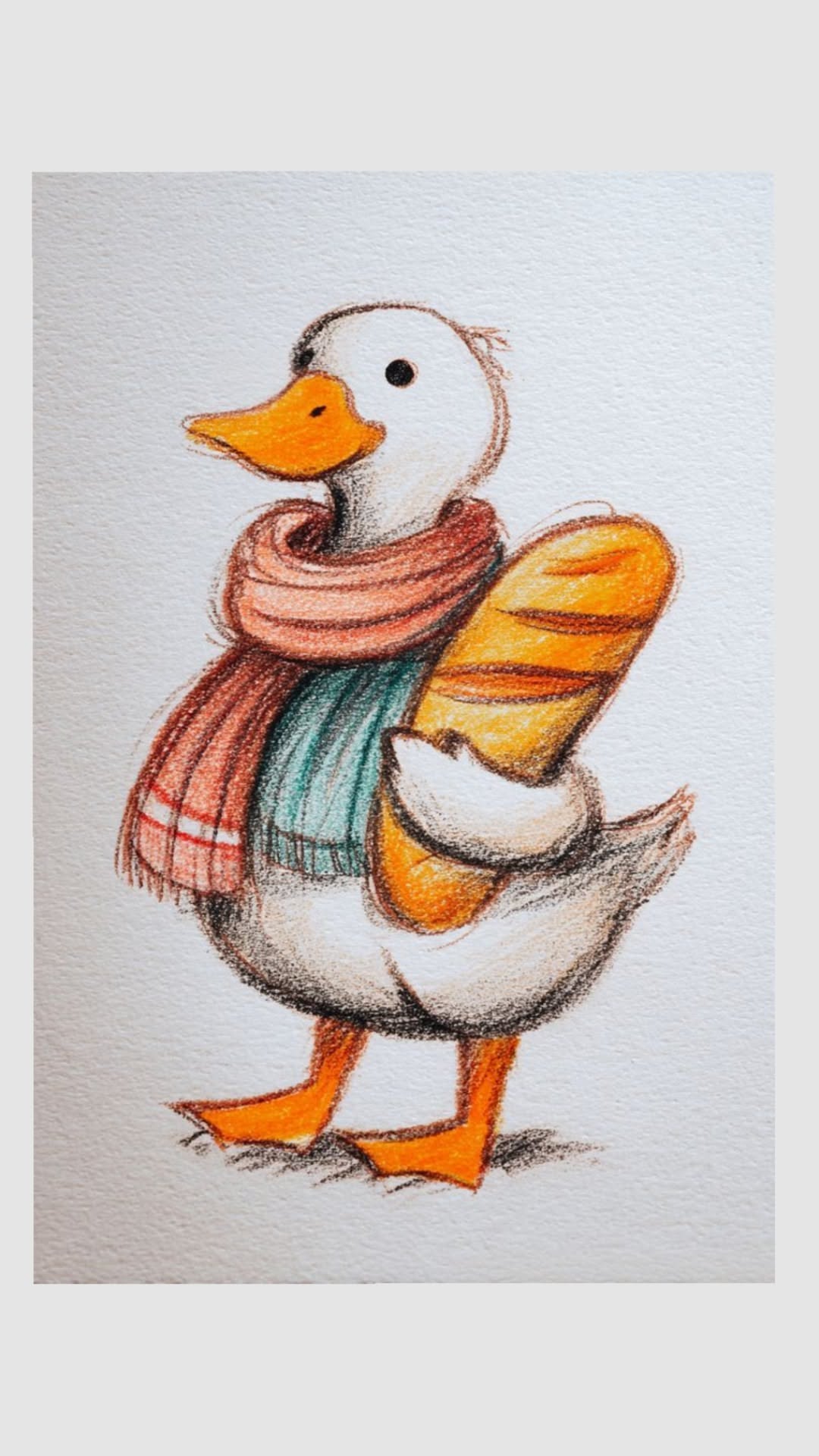 Adorable Duck in a Scarf with Bread