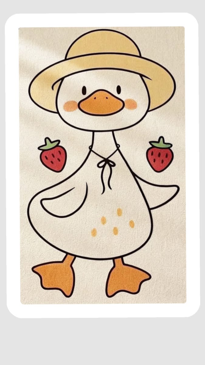 Adorable Duck Wearing a Straw Hat