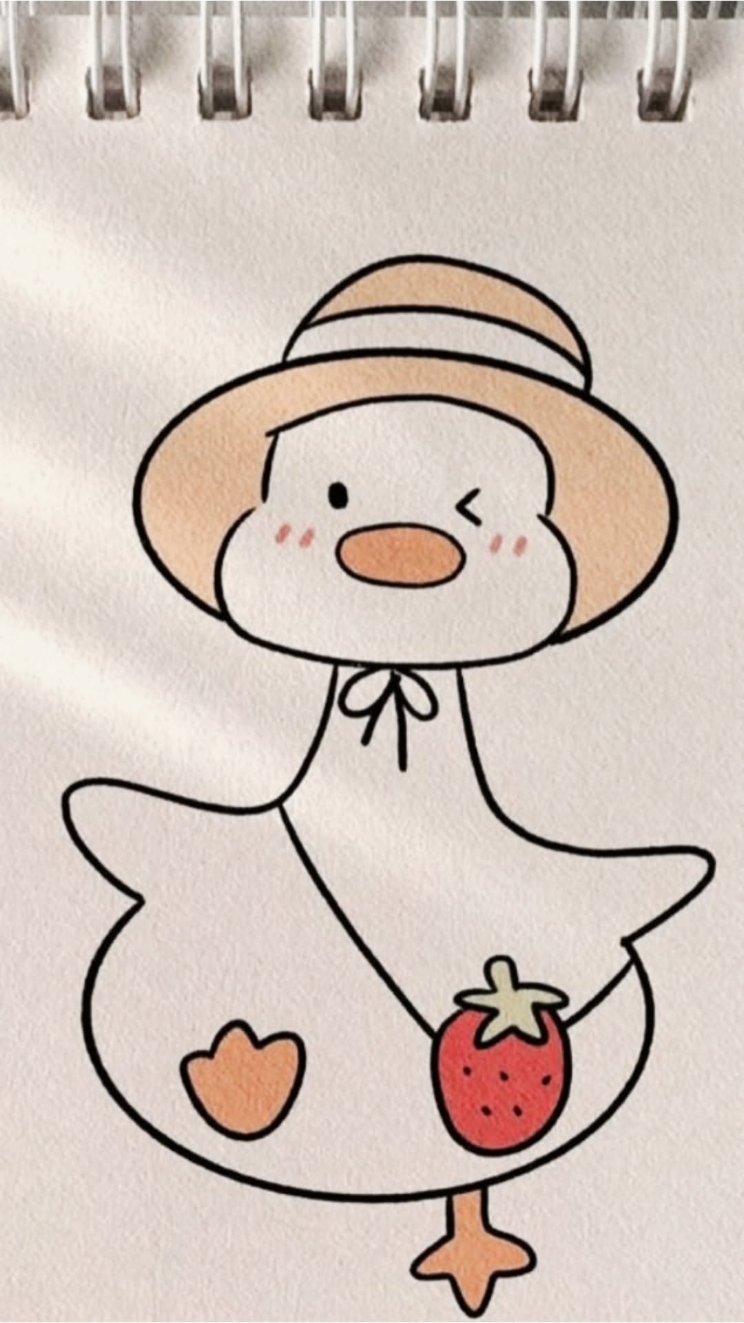 Adorable Duck with a Strawberry