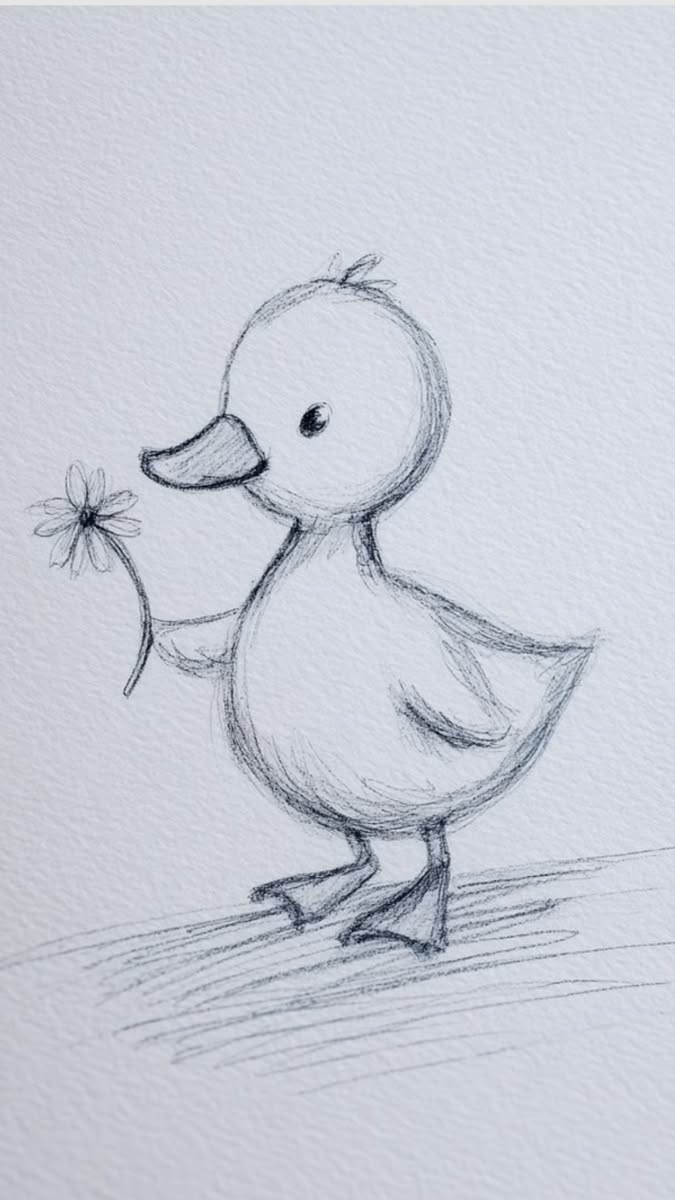 Adorable Duckling Holding a Flower