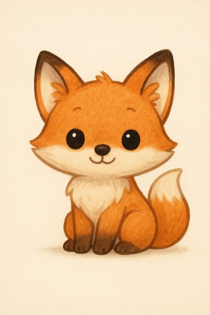 Cute Animals to Draw: Adorable Fox Cub with Big Eyes