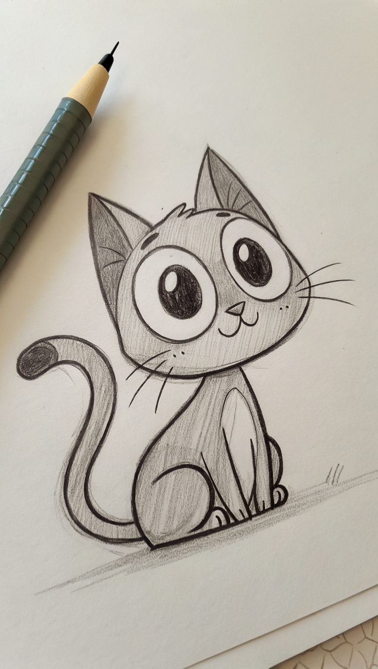 Adorable Kawaii Cat with Big Eyes