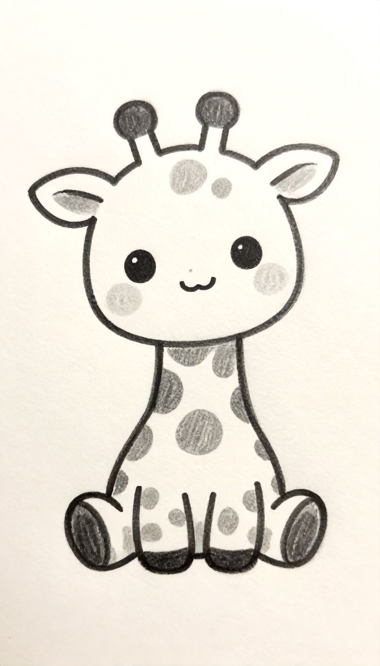 Adorable Kawaii Giraffe Sitting Down