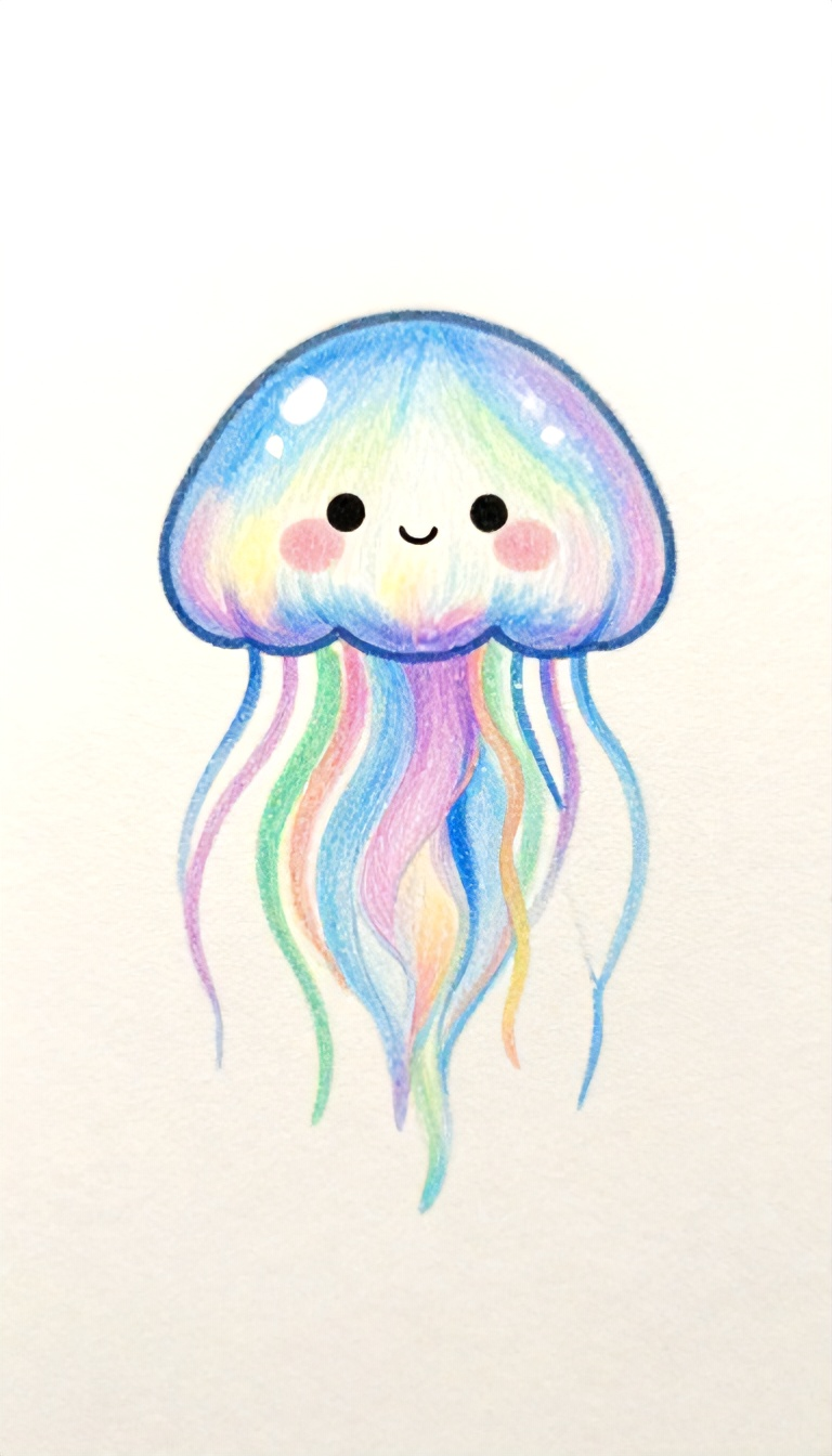 Cute Animals to Draw: Adorable Kawaii Jellyfish with Rainbow Tentacles