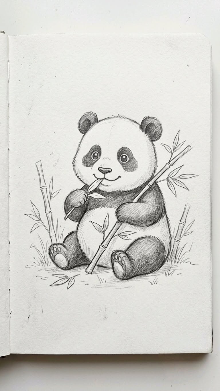 Adorable Panda Eating Bamboo