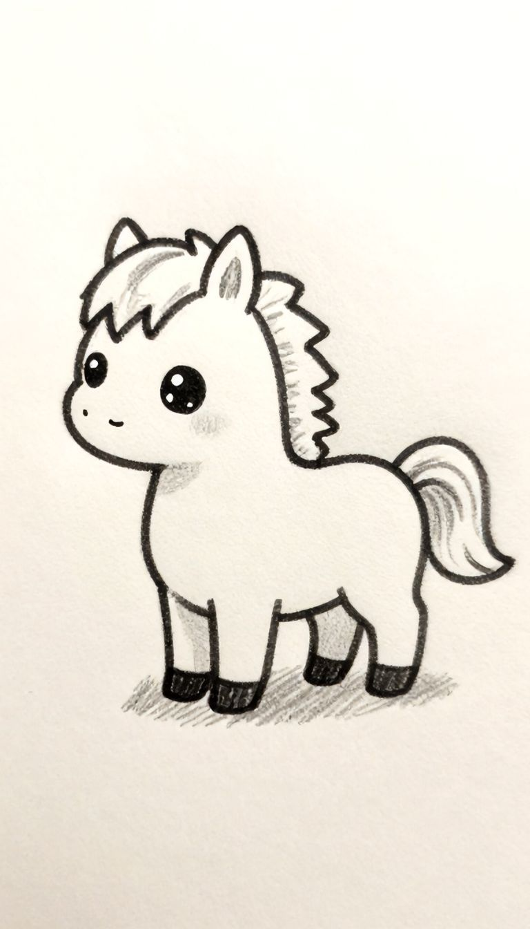 Cute Animals to Draw: Adorable Pony with Big Eyes