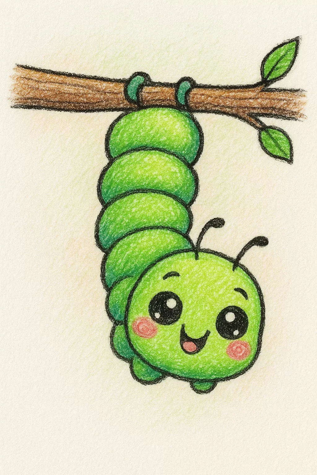 Adorable Smiling Caterpillar Hanging on a Branch
