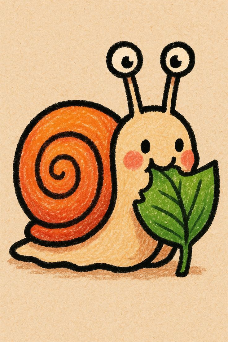 Adorable Snail with Leaf