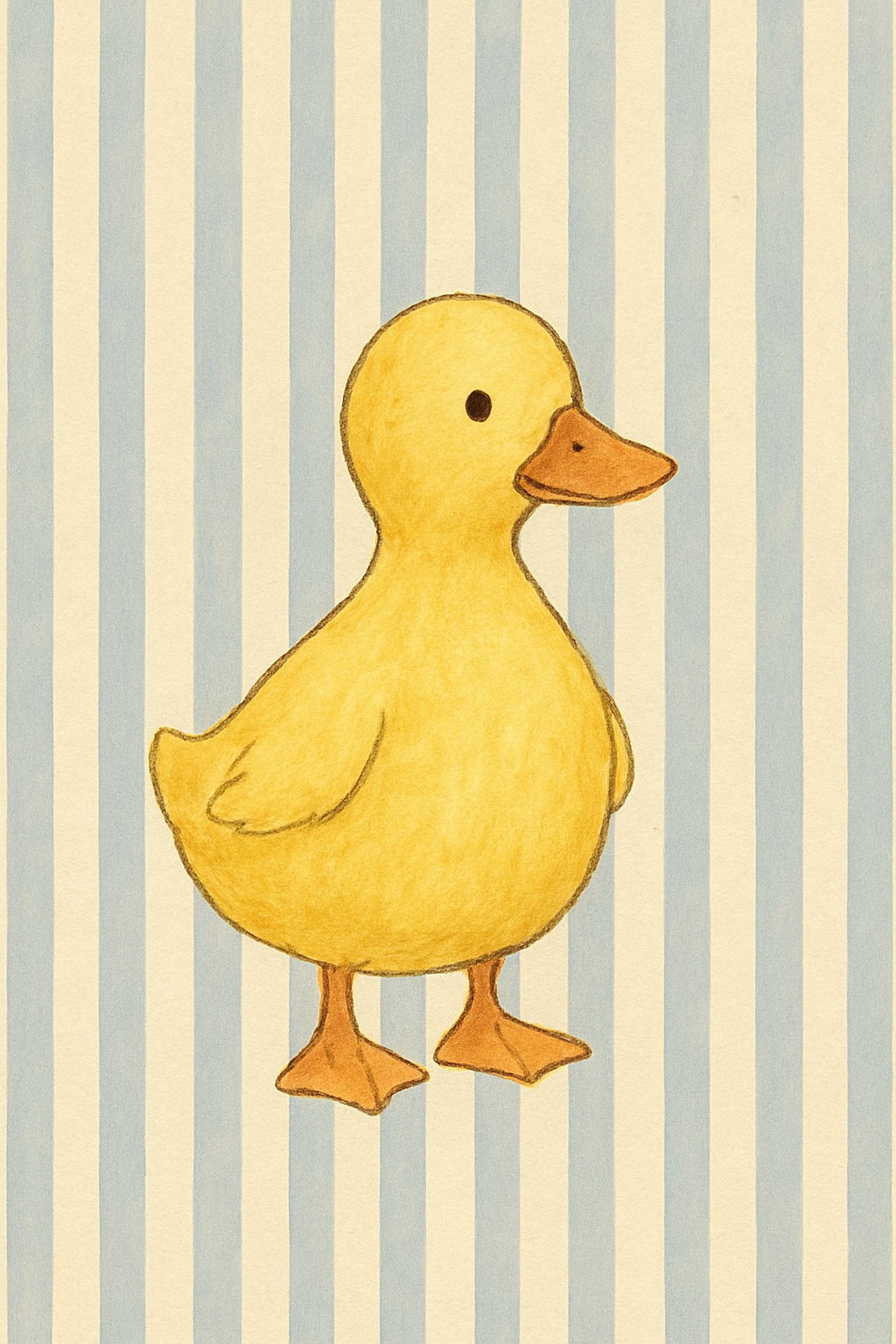 Adorable Yellow Duckling on Striped Background