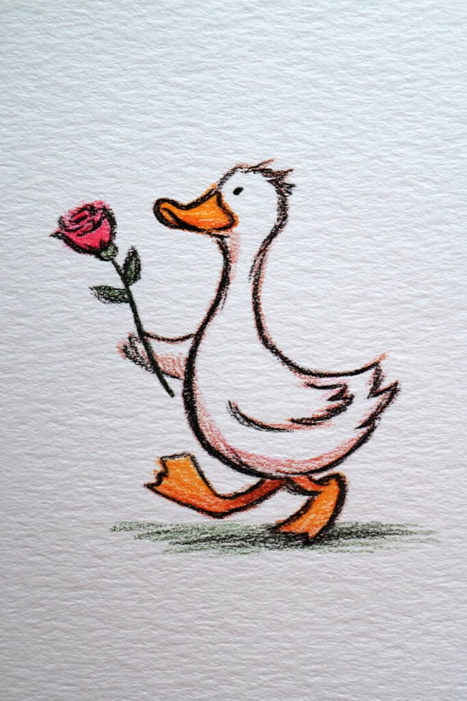 Charming Duck Holding a Rose