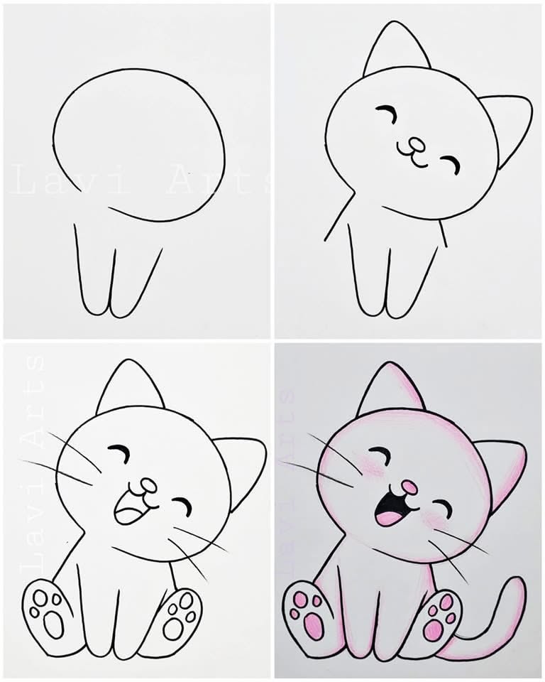 Cute Cat Drawings: Step-by-Step Guide to Adorable Happy Cat