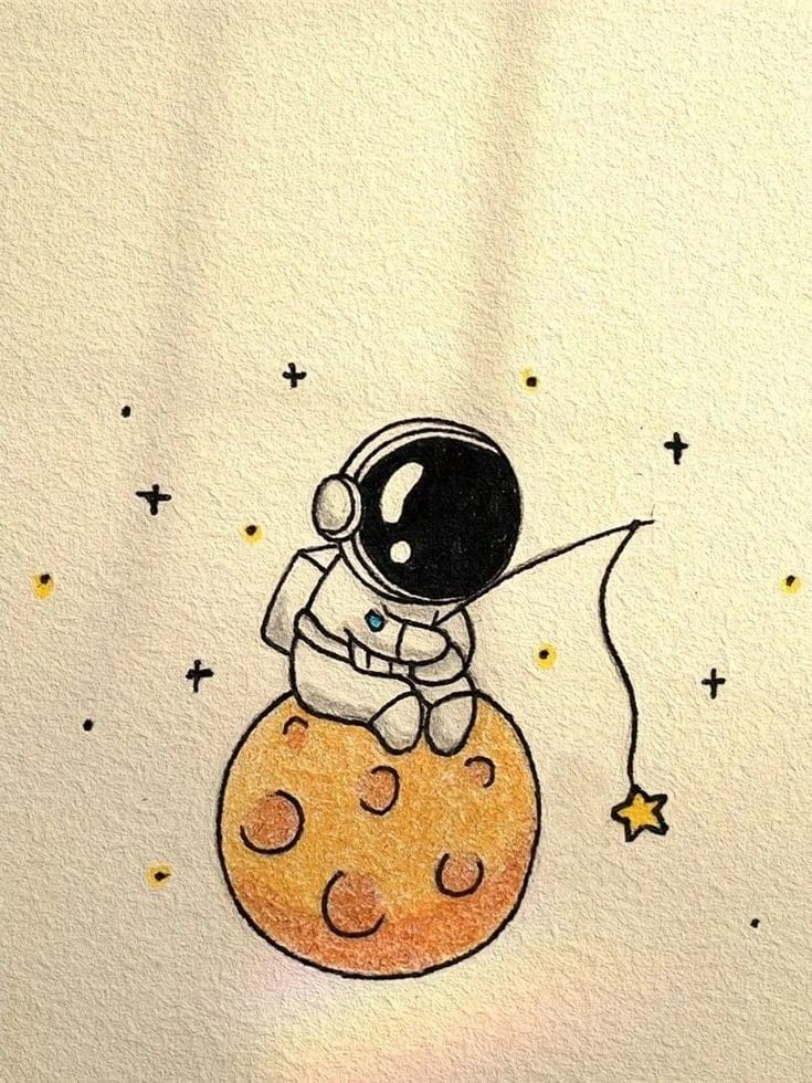 Adorable Astronaut Fishing on a Moon