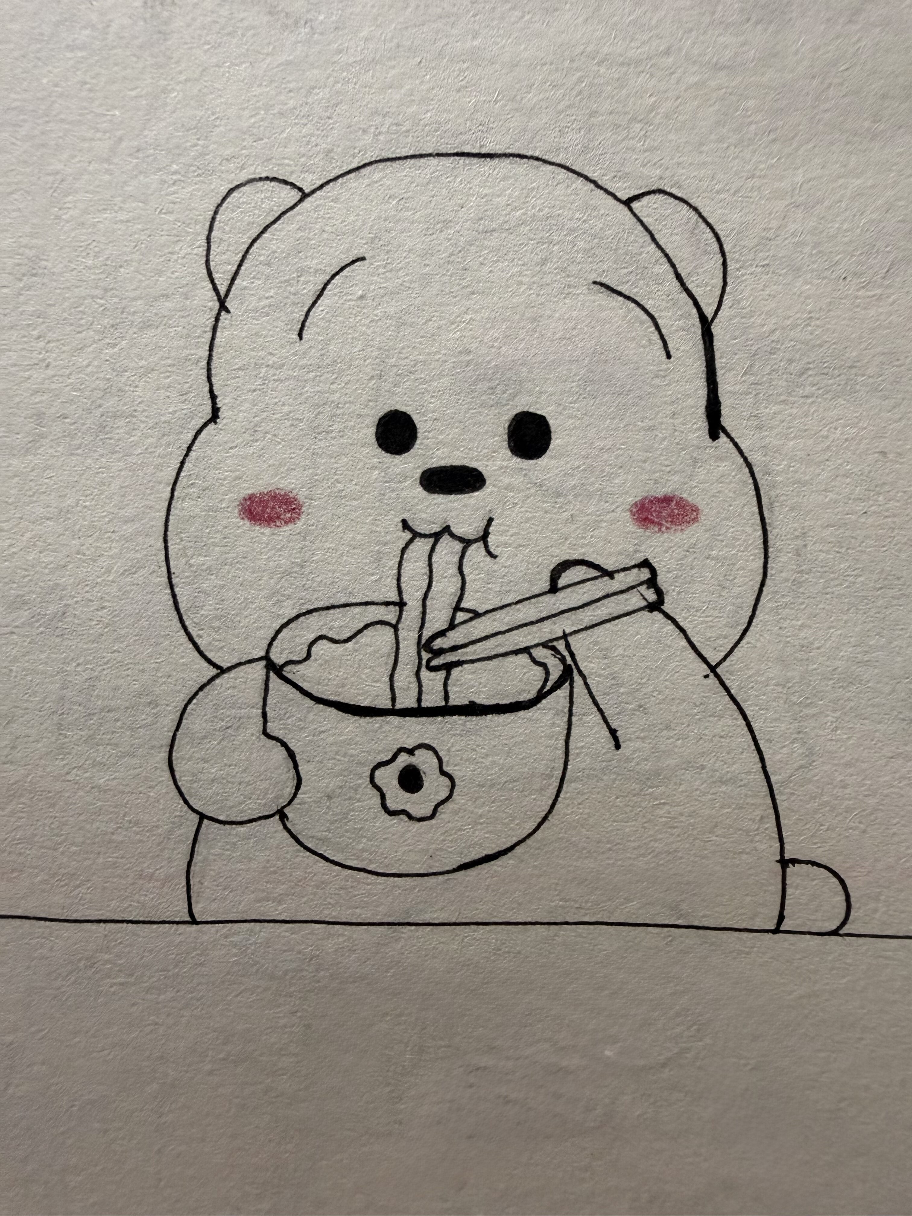 Adorable Bear Enjoying Noodles