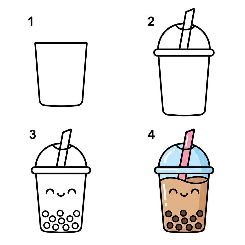 Adorable Bubble Tea with Smiley Face