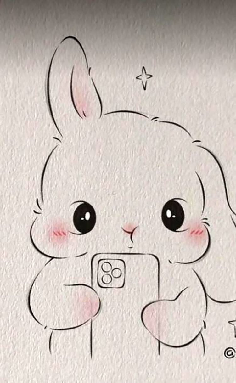 Cute Picture to Draw: Adorable Bunny Holding a Smartphone
