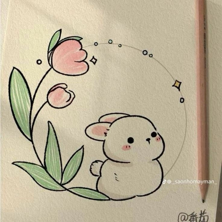 Cute Picture to Draw: Adorable Bunny Surrounded by Flowers
