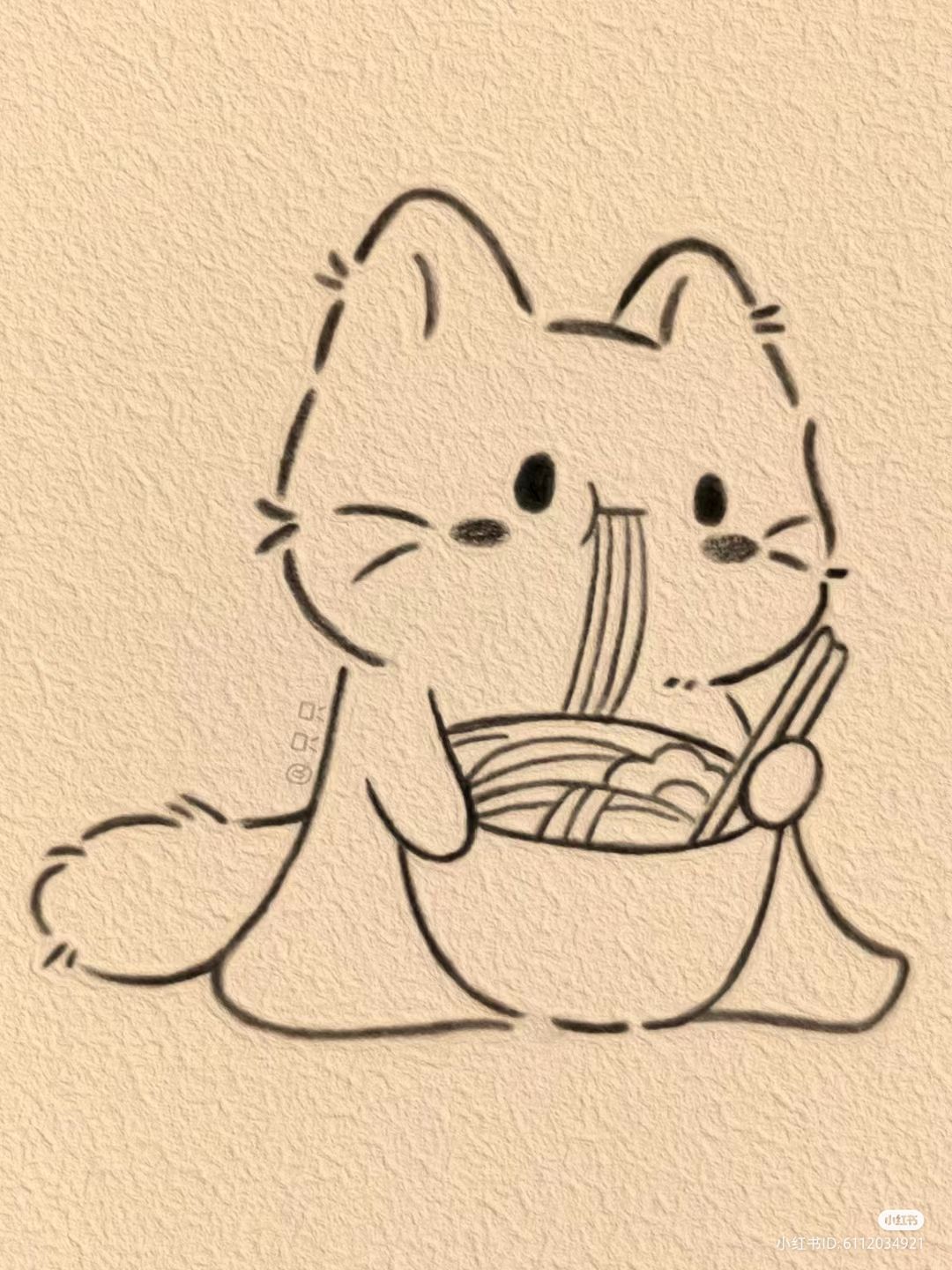 Cute Picture to Draw: Adorable Cat Enjoying a Bowl of Noodles