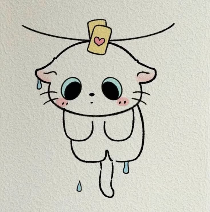 Adorable Cat with Heart Tag and Tears