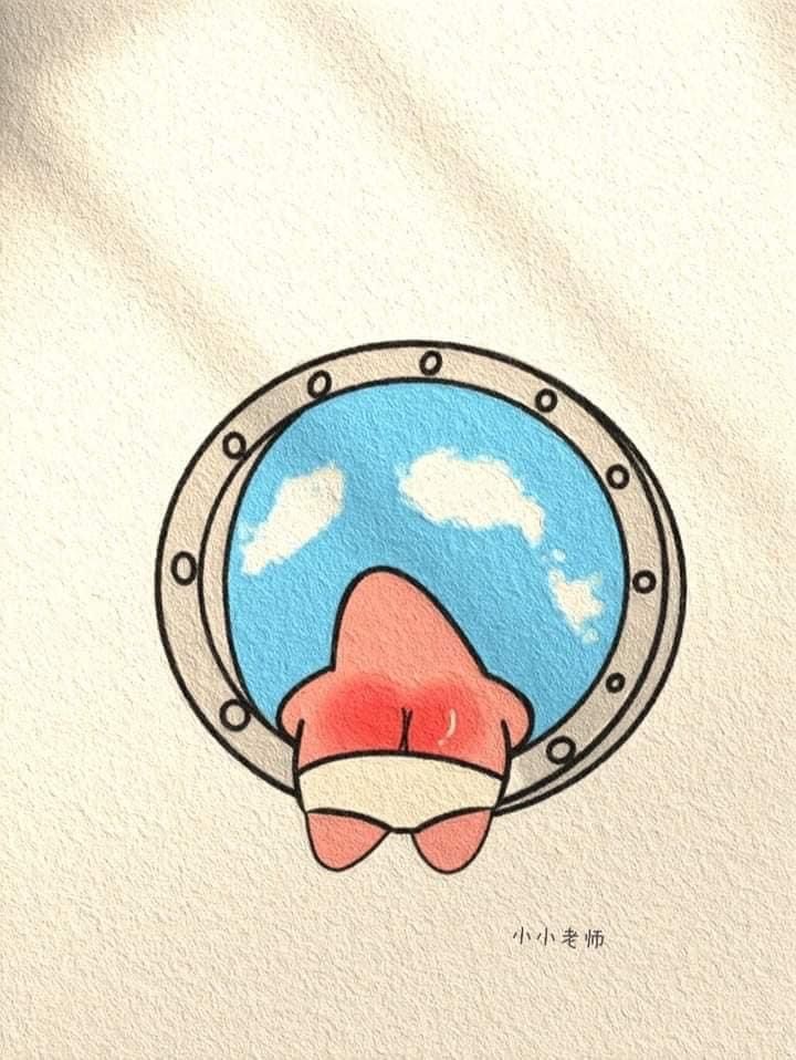 Adorable Character Peeking Out from Porthole