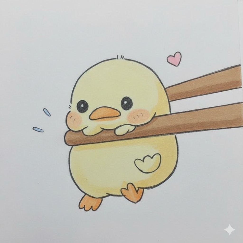 Adorable Chick Hanging from Chopsticks
