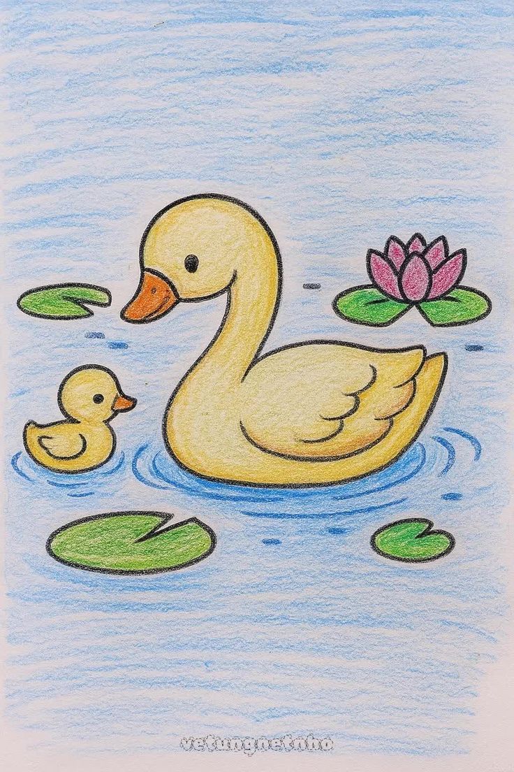 Adorable Duck Family Swimming in a Pond
