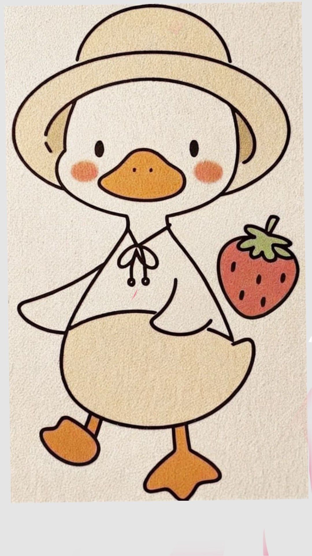 Adorable Duck Holding a Strawberry