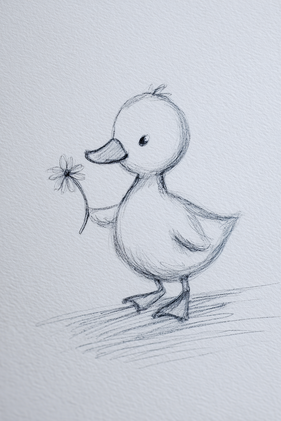 Adorable Duckling Holding a Flower