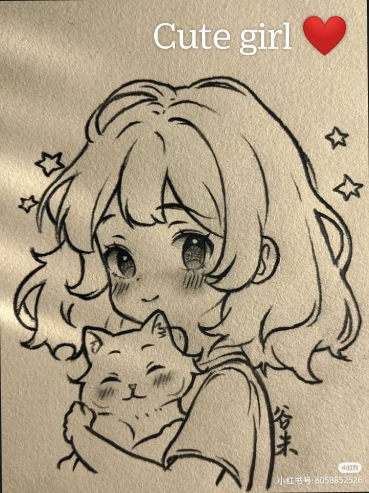 Adorable Girl Cuddling a Cat