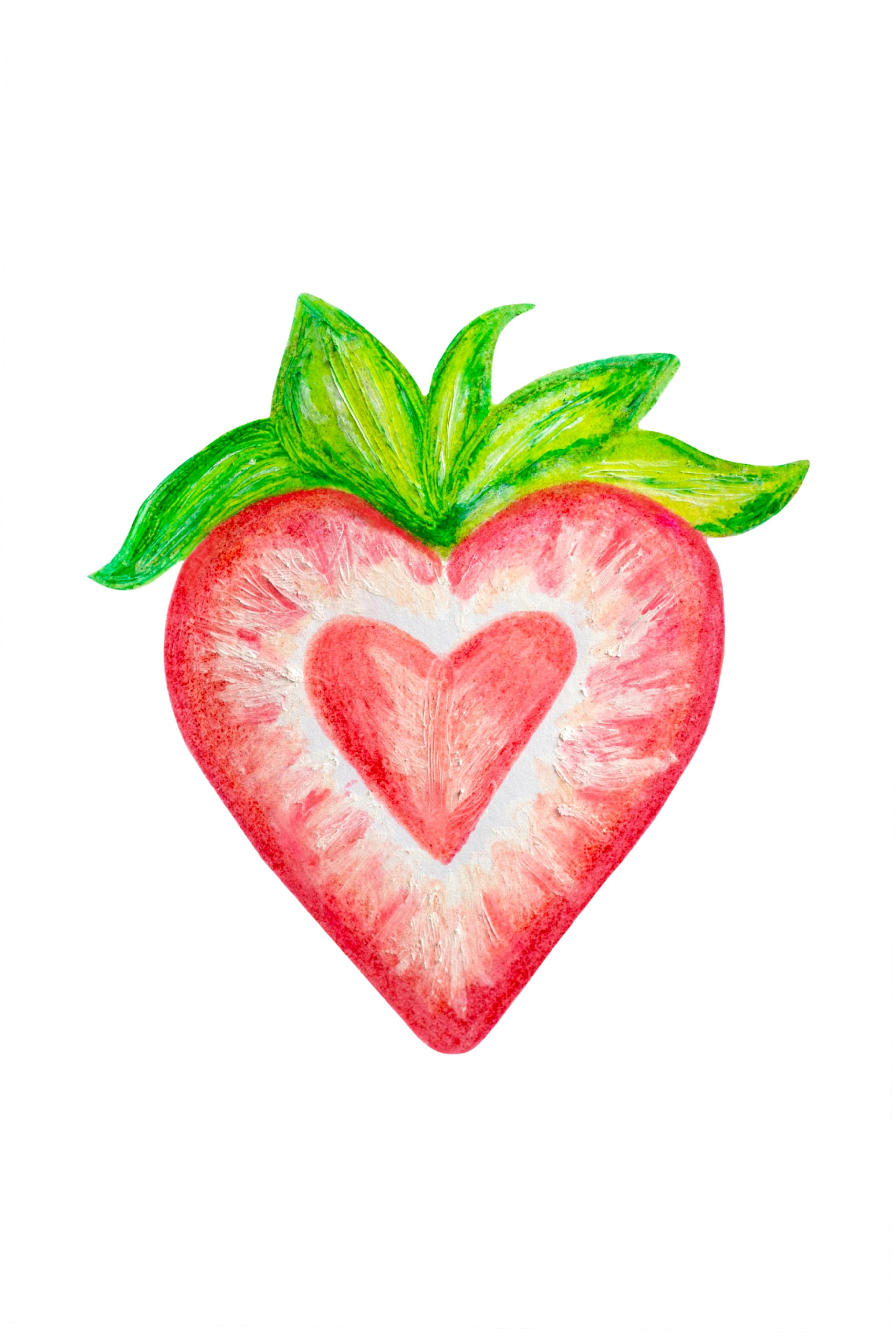Adorable Heart-Shaped Strawberry with Green Leaves