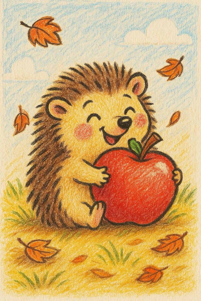 Adorable Hedgehog Grinning with Big Red Apple