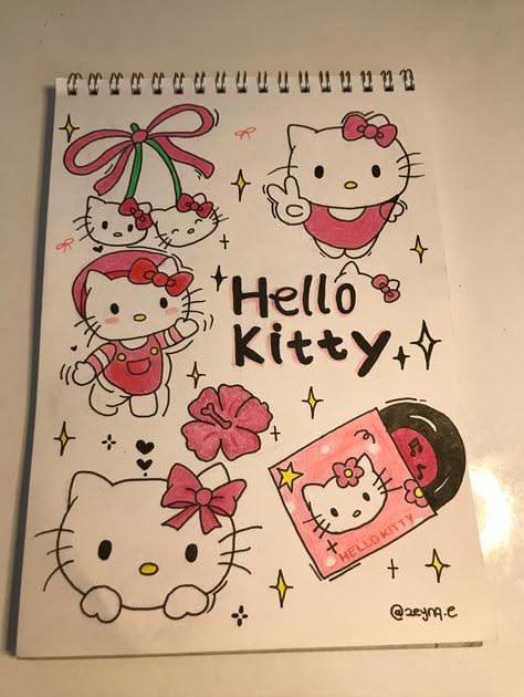 Adorable Hello Kitty Characters with Flowers and Records