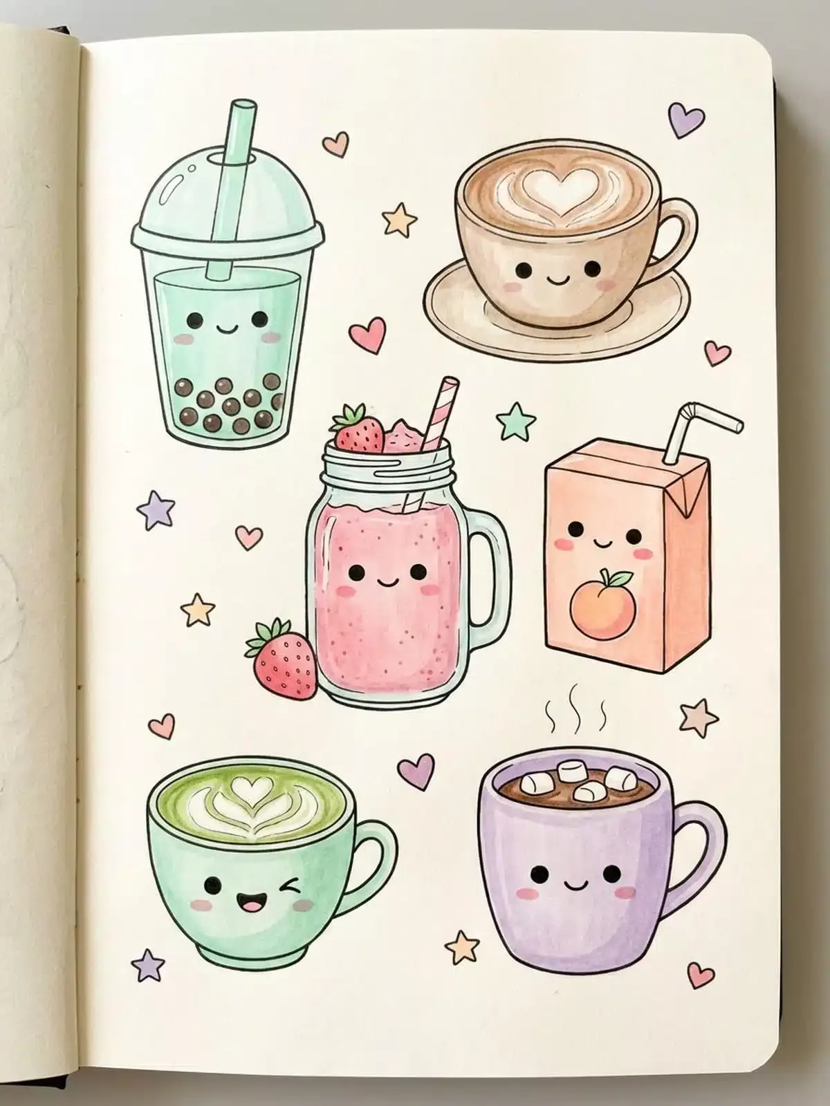 Adorable Kawaii Beverages with Heart Faces