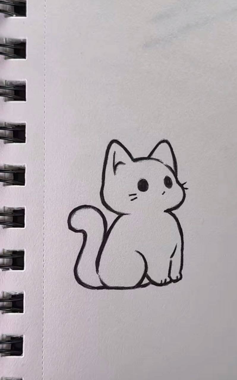 Adorable Kawaii Cat Sitting with Big Eyes