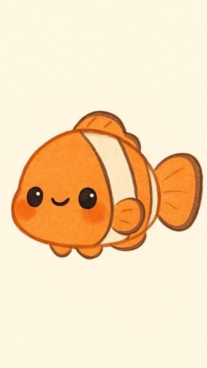 Adorable Kawaii Clownfish with Big Smiley Face