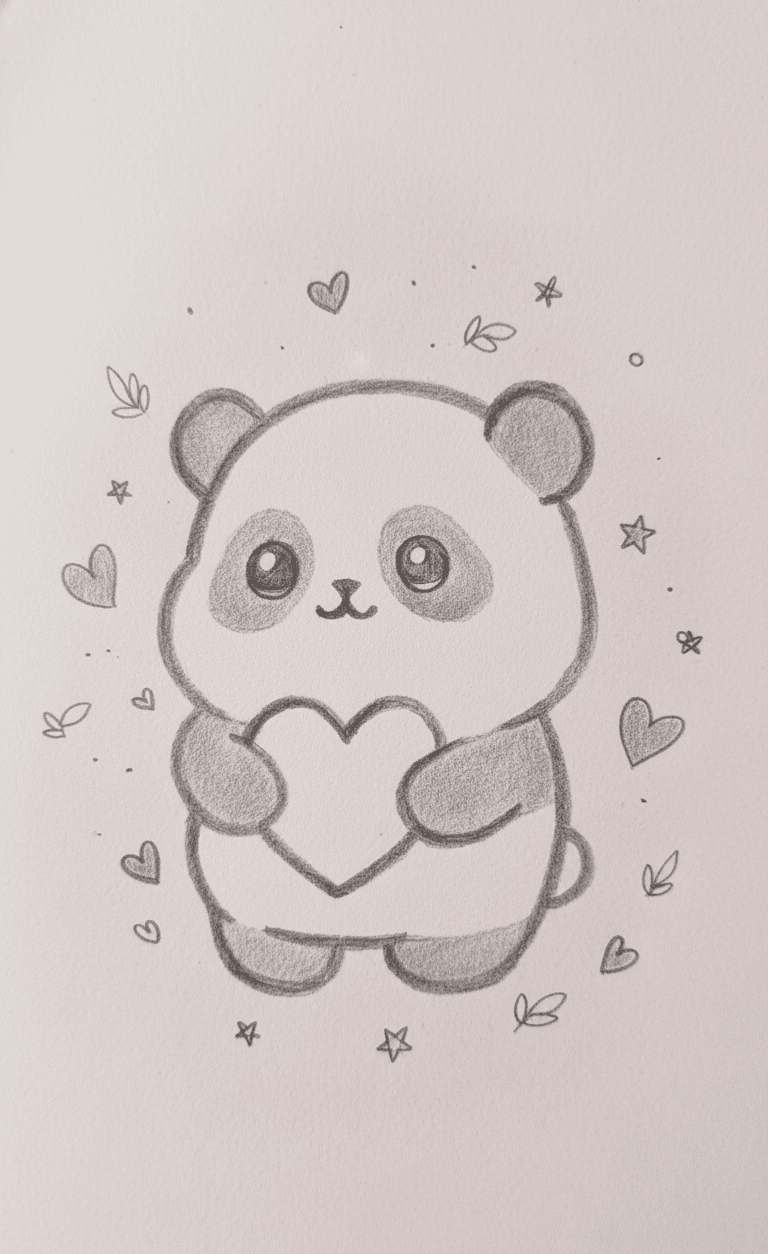 Adorable Panda Holding Heart