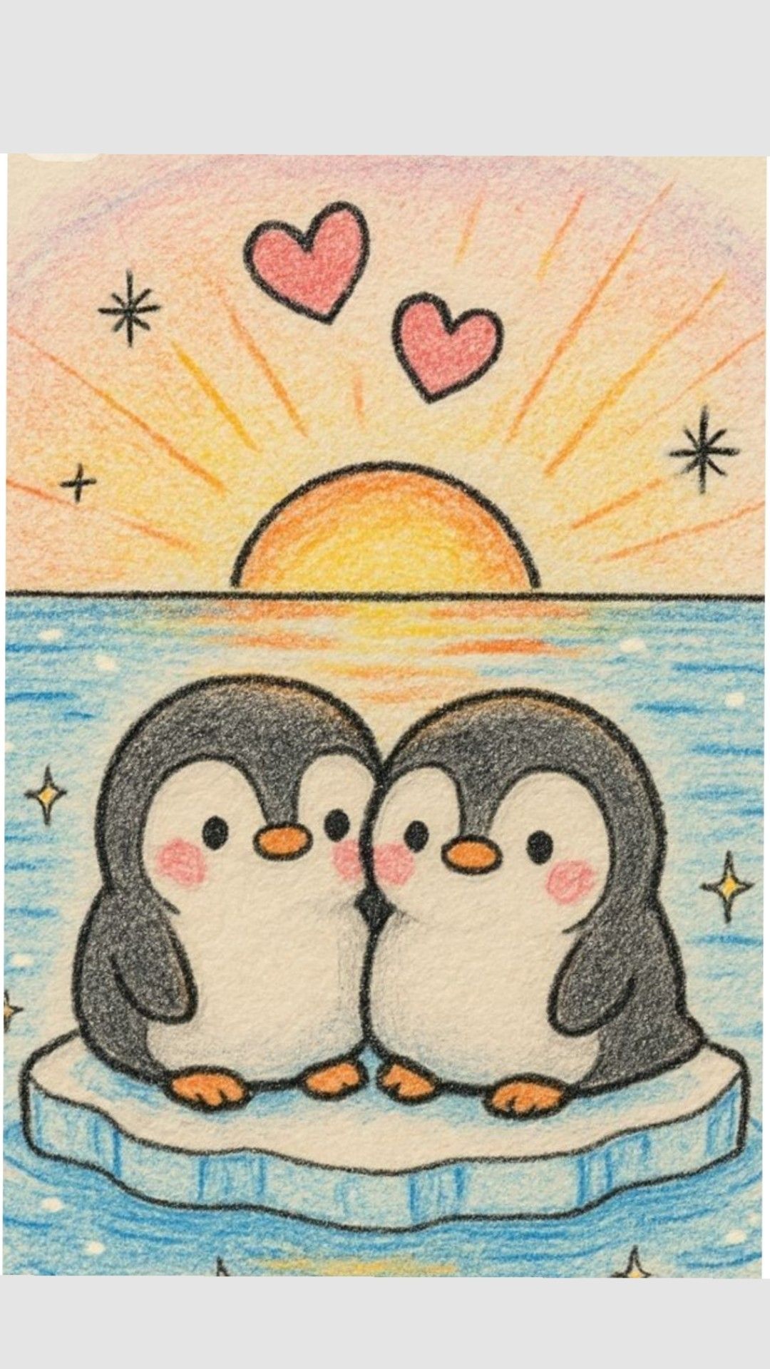 Adorable Penguins Sharing a Sweet Moment at Sunset