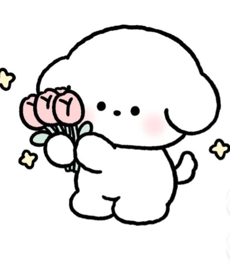 Adorable Puppy Holding Pink Roses