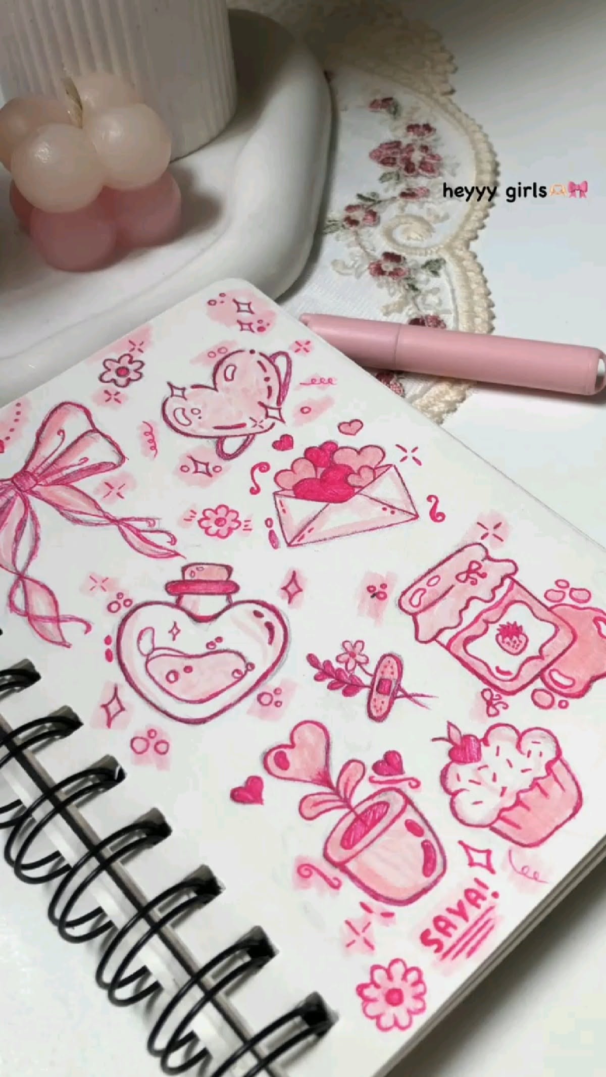 Adorable Sketches of Hearts and Kawaii Elements
