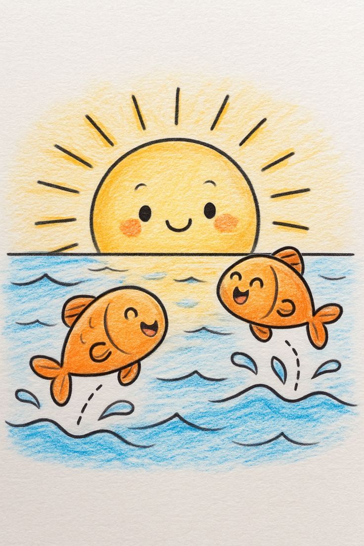 Joyful Goldfish Splashing Under Smiling Sun