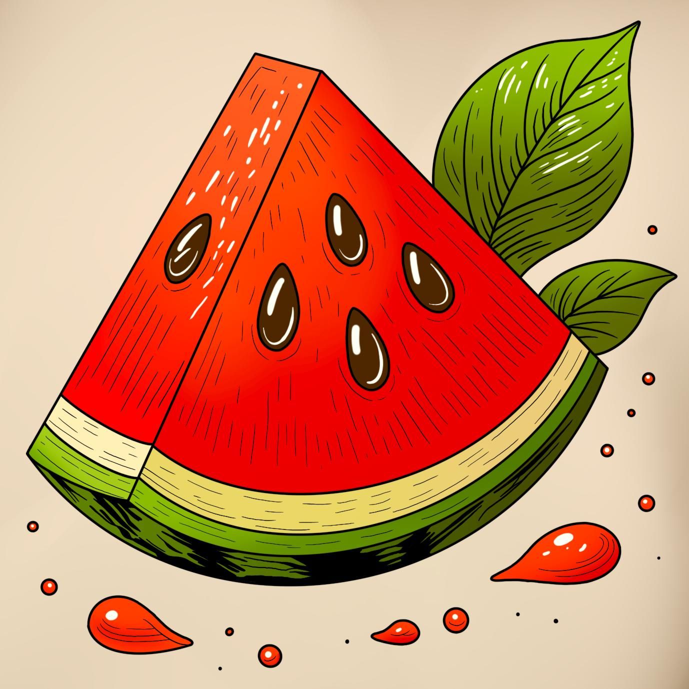 Juicy Watermelon Slice with Leaf